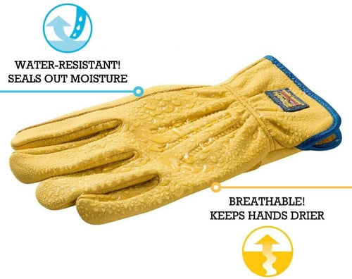 Wells Lamont Men’s HydraHyde Full Leather Slip-On Work Gloves (Large, Yellow / Gold)