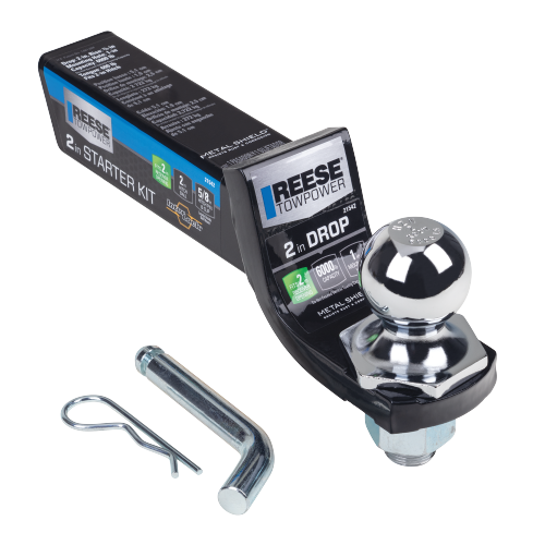 Reese Towpower Interlock® Trailer Hitch Ball Mount Starter Kit, Fits 2 Inch Square Receiver, 2 Inch Drop, 6,000 lbs. Capacity, Includes 2 Inch Trailer Ball and Pin & Clip (2