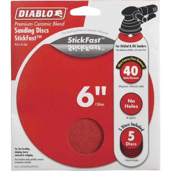 Diablo StickFast 6 In. 40 Grit Sanding Disc (5-Pack)