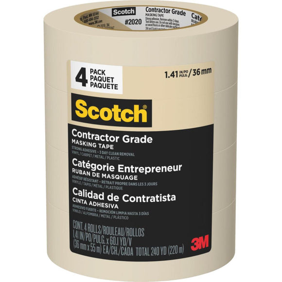 3M Scotch 1.41 In. x 60.1 Yd. Contractor Grade Masking Tape (4-Pack)
