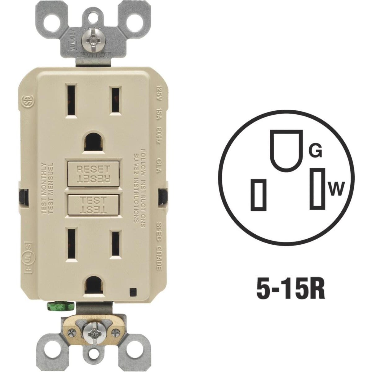 Outlet Keys Leviton SmartlockPro Self-Test 15A Ivory Residential Grade Rounded ...