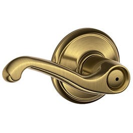 Privacy Lockset, Flair Lever, Antique Brass, Fits 2-3/8 & 2-3/4-In. Backsets