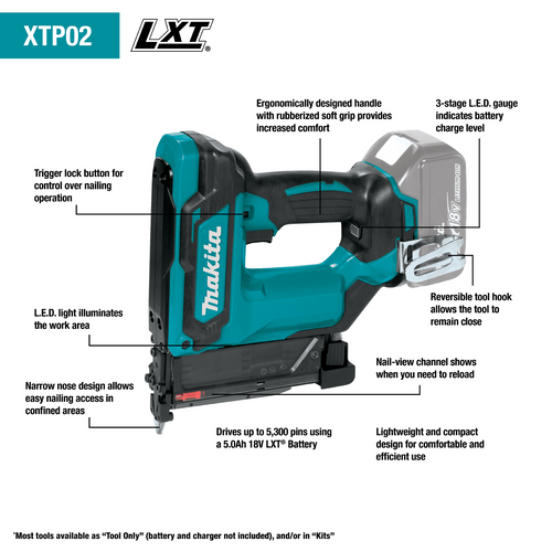 Makita 18V LXT® Lithium‑Ion Cordless 1‑3/8 Pin Nailer, 23 Ga., Tool Only