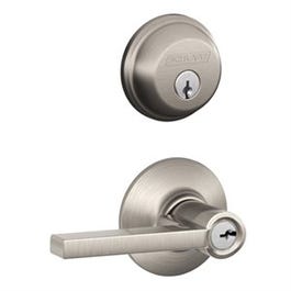 Single Cylinder Deadbolt With Latitude Entry Door Lever Handleset Combo Pack, Satin Nickel