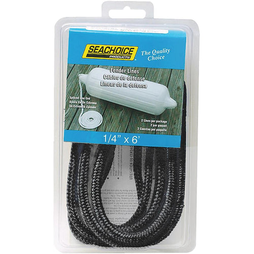 Seachoice 1/4 In. x 6 Ft. Double Braided Nylon Fender Line, Black (2-Pack)
