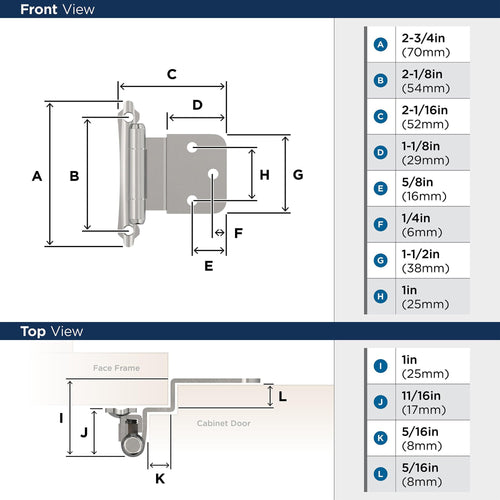 Amerock Self Closing Face Mount 3/8 Inset Hinge (Pair)