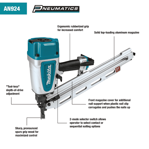 Makita AN924 21º Full Round Head 3‑1/2 Framing Nailer