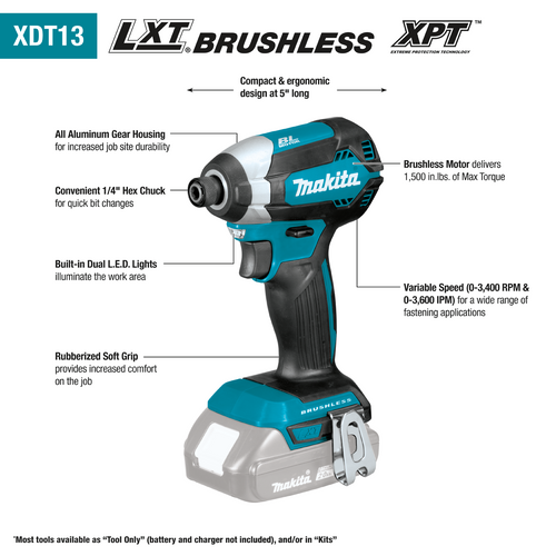 Makita 18V LXT® Lithium‑Ion Brushless Cordless Impact Driver Tool Only