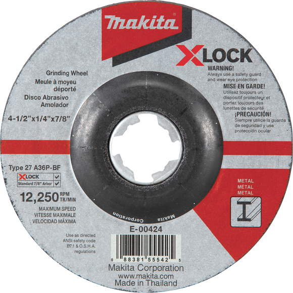 Makita X‑LOCK Type 27 General Purpose 36 Grit Metal Abrasive Grinding Wheel