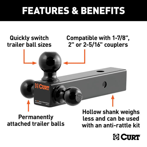 CURT Multi-Ball Mount 2-1/2 Hollow Shank Black Balls