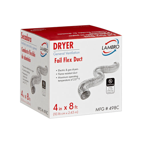 Lambro 4 inch x 8 foot UL 2158A Clothes Dryer Transition Foil Flex Duct