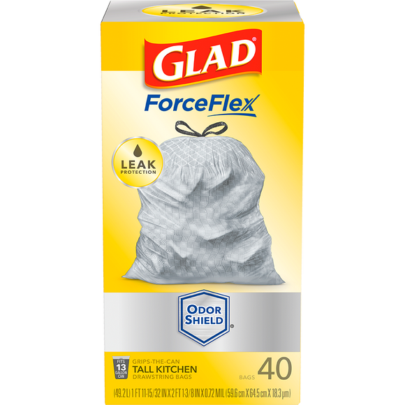 Glad ForceFlex MaxStrength™ Our Strongest Kitchen Bags 13 Gallon White (13 Gallon, White)