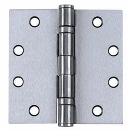 Ball-Bearing Hinge, Removable Pin, Square Corner, Satin Stainless Steel, 4 x 4-In.