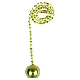 Lamp Pull Chain, Brass Ball, 12-In.