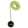 Lamp Pull Chain, Brass With Walnut Wood Ball, 12-In.