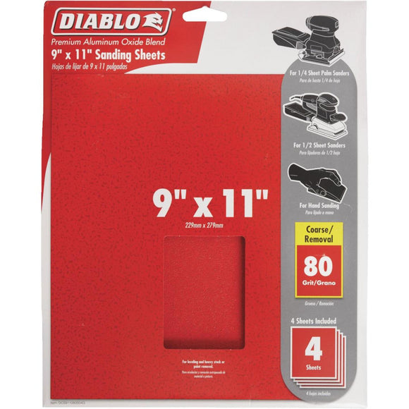 Diablo 9 In. x 11 In. 80 Grit Coarse Sandpaper (4-Pack)