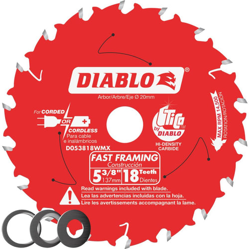 Diablo 5-3/8 In. 18-Tooth Fast Framing Circular Saw Blade with Bushings