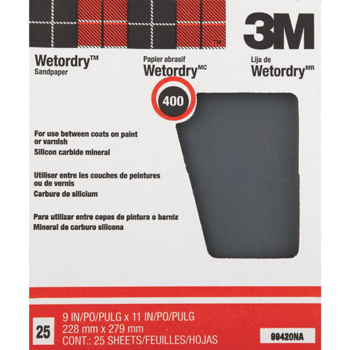 3M Wetordry Pro-Pak 9 In. x 11 In. 400 Grit Super Fine Sandpaper (25-Pack)