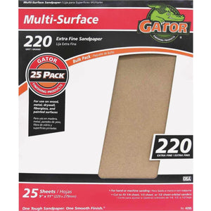 Gator Multi-Surface 9 In. x 11 In. 220 Grit Extra Fine Sandpaper (25-Pack)