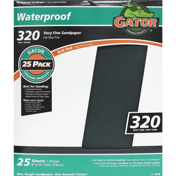Gator Waterproof 9 In. x 11 In. 320 Grit Very Fine Sandpaper (25-Pack)