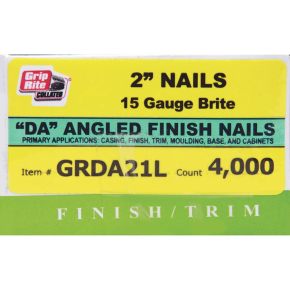 Grip-Rite 15-Gauge Bright 34 Degree DA-Style Angled Finish Nail, 2 In. (4000 Ct.)