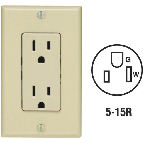 Leviton Decora 15A Ivory Residential Grade 5-15R Duplex Outlet with Wall Plate