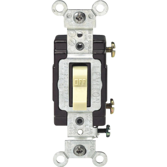 Leviton Commercial Grade 15 Amp Toggle Single Pole Switch, Ivory