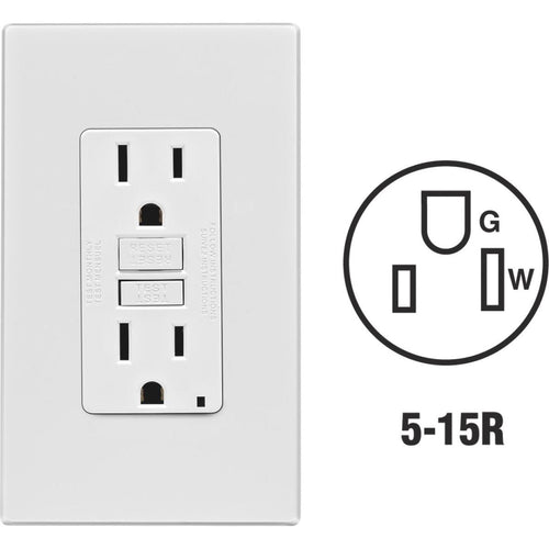 Leviton SmartlockPro Self-Test 15A White Residential Grade 5-15R GFCI Outlet with Screwless Wall Plate