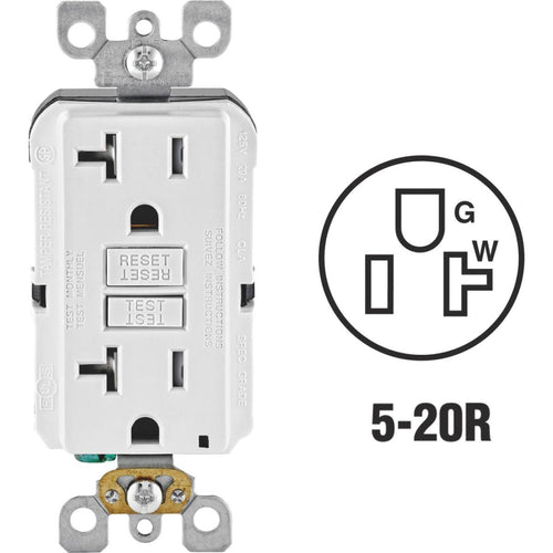 Leviton SmartlockPro Self-Test 20A White Commercial Grade Tamper Resistant 5-20R GFCI Outlet