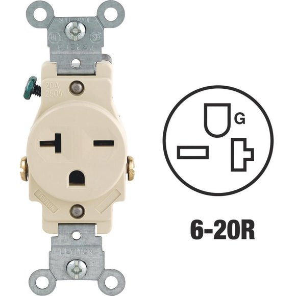 Leviton 20A Ivory Heavy-Duty 6-20R Grounding Single Outlet