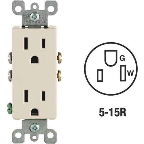 Leviton Decora 15A Light Almond Residential Grade 5-15R Duplex Outlet