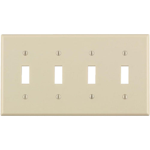 Leviton 4-Gang Plastic Toggle Switch Wall Plate, Light Almond