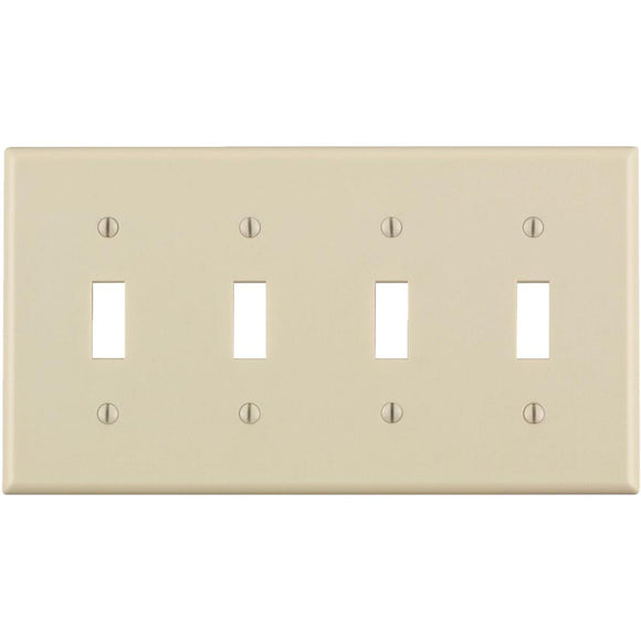 Leviton 4-Gang Plastic Toggle Switch Wall Plate, Light Almond