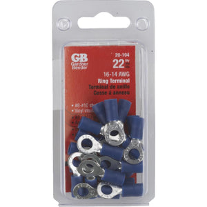 Gardner Bender 16 to 14 AWG #8 to #10 Stud Size Blue Vinyl-Insulated Barrel Ring Terminal (22-Pack)