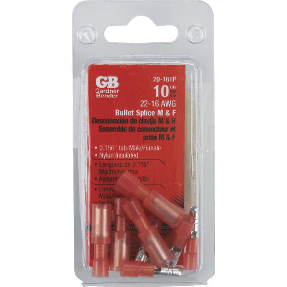 Gardner Bender 22 to 16 AWG Male/Female Fully-Insulated Bullet Connector Pair (10-Pack)