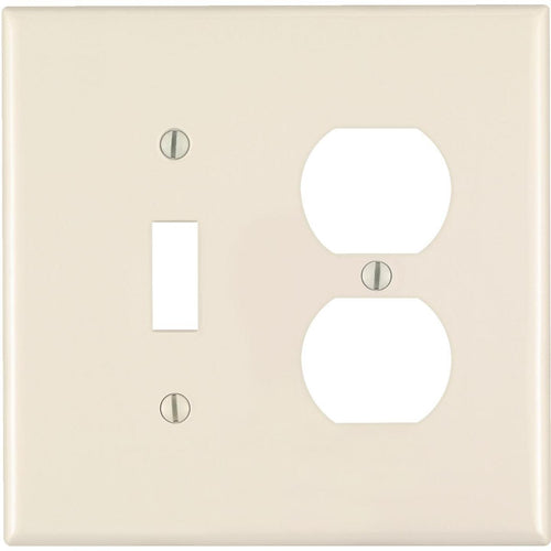 Leviton Mid-Way 2-Gang Thermoplastic Nylon Single Toggle/Duplex Outlet Wall Plate, Light Almond