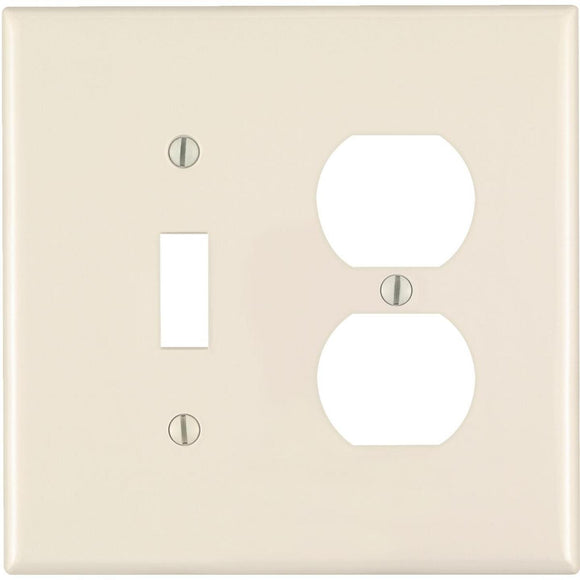 Leviton Mid-Way 2-Gang Thermoplastic Nylon Single Toggle/Duplex Outlet Wall Plate, Light Almond