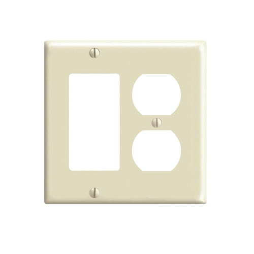 Leviton 2-Gang Smooth Plastic Single Rocker/Duplex Outlet Wall Plate, Ivory