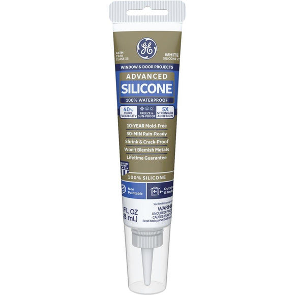 GE Advanced Silicone 2 Window & Door Sealant- Squeeze, White, 2.8oz