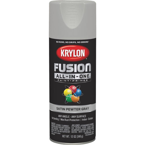 Krylon Fusion All-In-One Satin Spray Paint & Primer, Pewter Gray