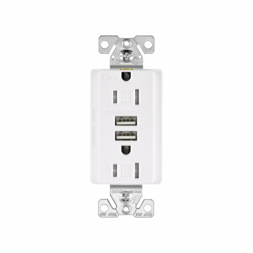 Eaton Cooper Wiring Combination USB Charger with Duplex Receptacle 15A, 125V White