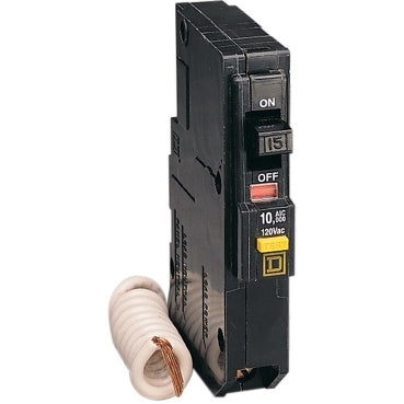 Square D™ Mini Circuit Breaker, QO, 15A, 1 pole, 120VAC, 10kA, 6mA grd fault A, Pigtail, Plug in Mount